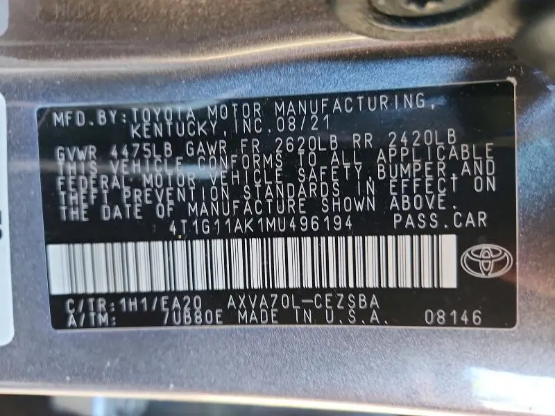 2021 TOYOTA CAMRY SE  