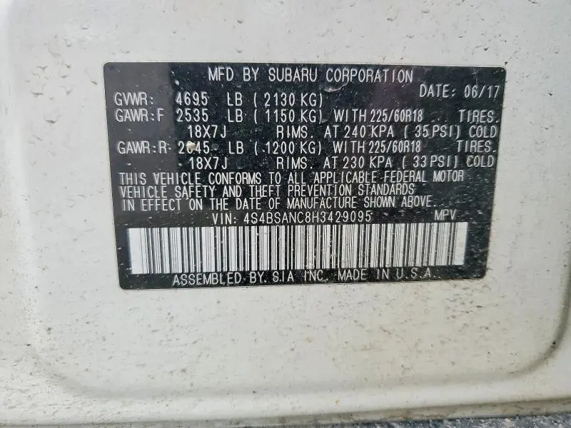 2017 SUBARU OUTBACK 2.5I LIMITED  