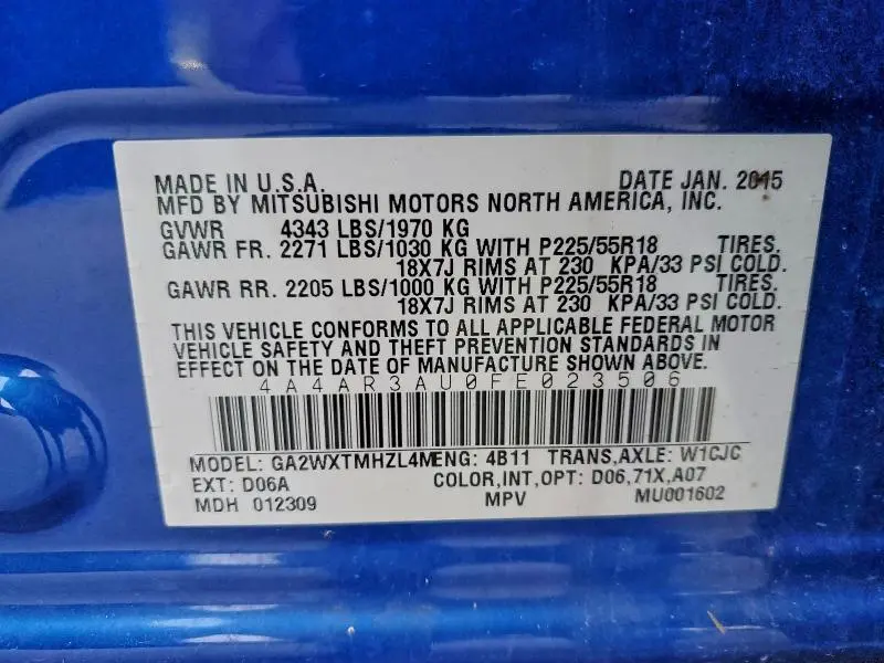 2015 MITSUBISHI OUTLANDER SPORT ES  