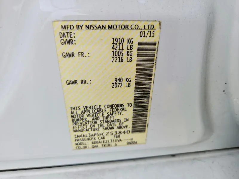 2015 NISSAN ALTIMA 2.5 S  