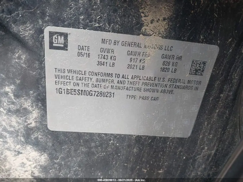 2016 CHEVROLET CRUZE LT AUTO