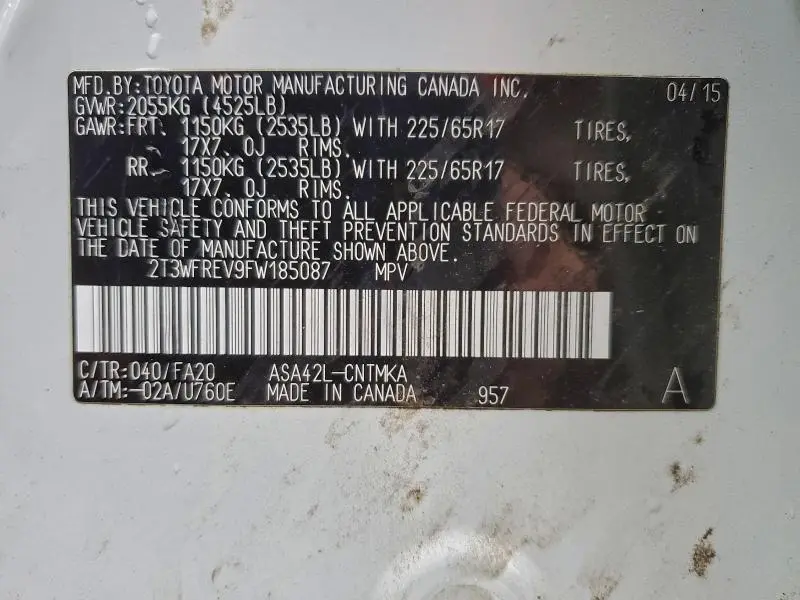 2015 TOYOTA RAV4 XLE  