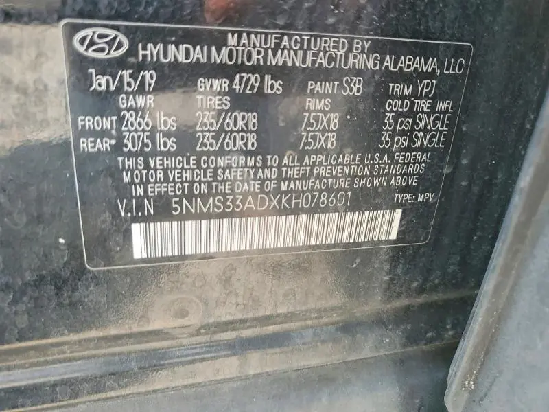 2019 HYUNDAI SANTA FE SEL PLUS 2.4L  