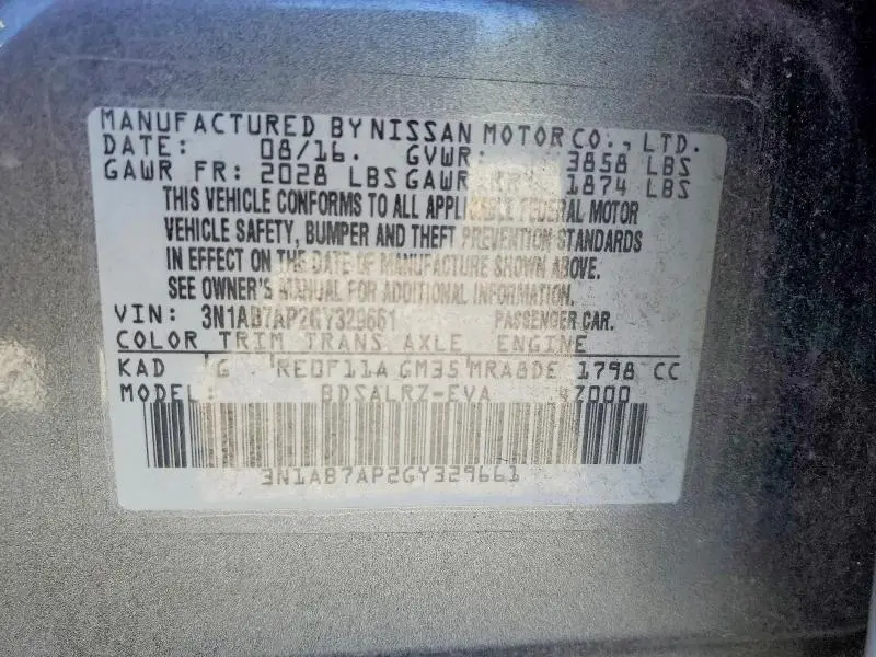 2016 NISSAN SENTRA SR  