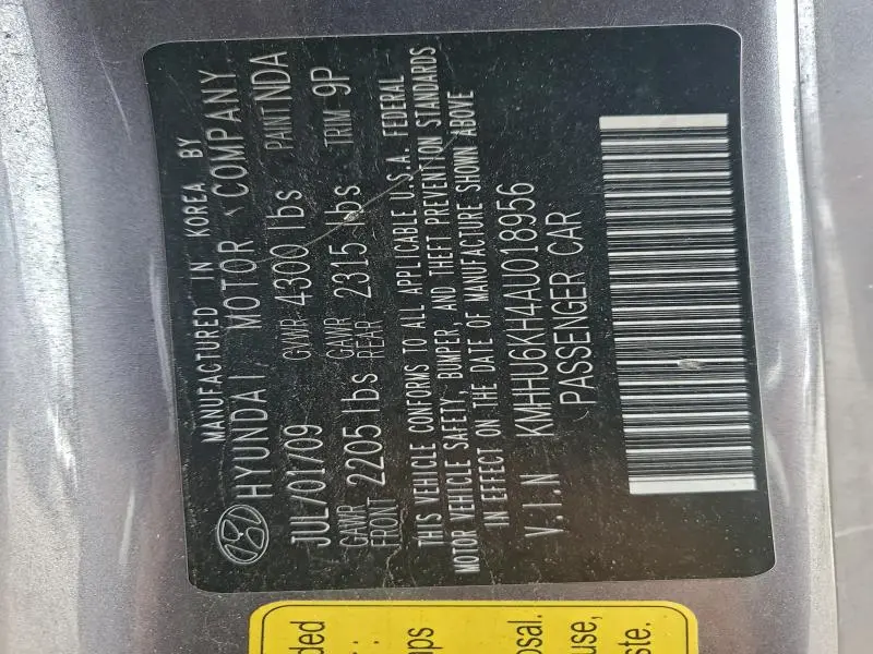 2010 HYUNDAI GENESIS COUPE 3.8L  