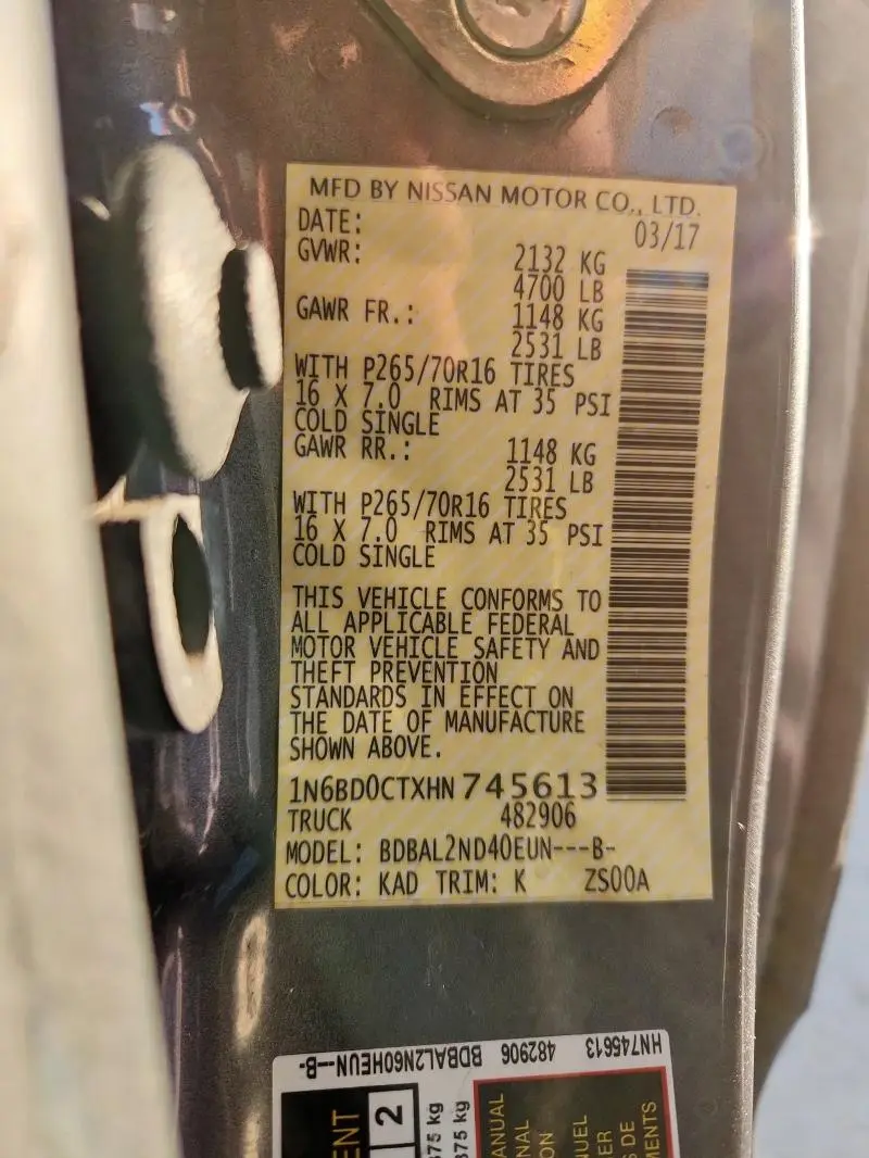 2017 NISSAN FRONTIER S  