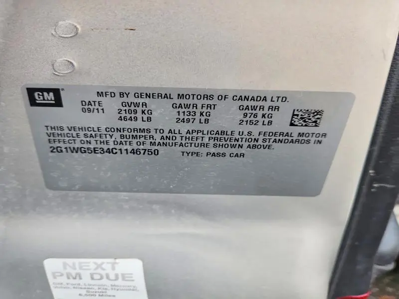 2012 CHEVROLET IMPALA LT  