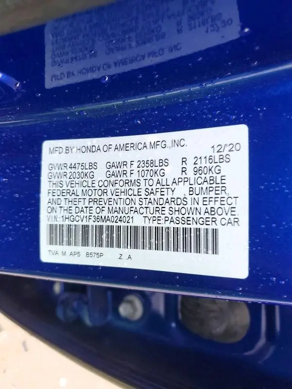 2021 HONDA ACCORD SPORT  