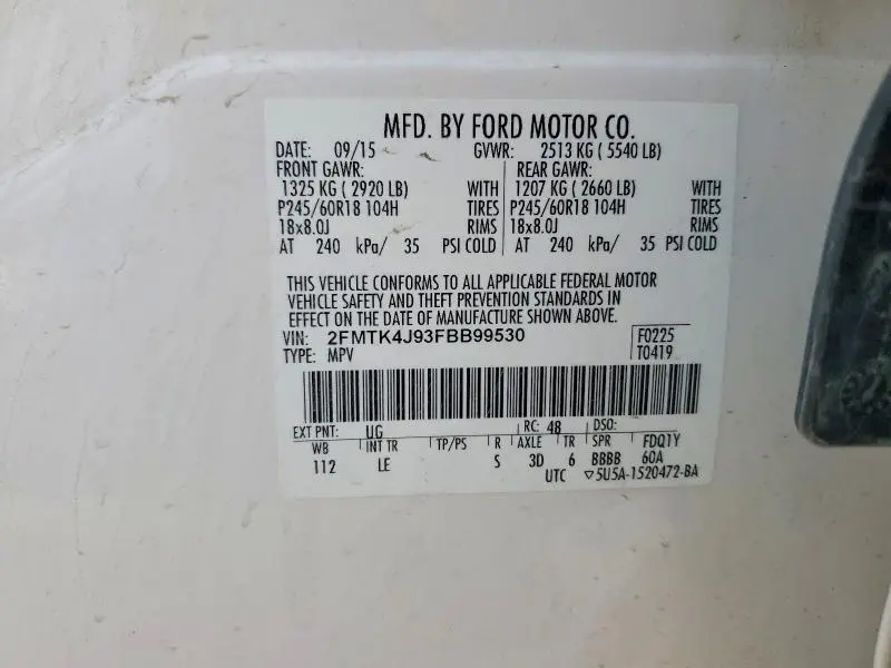2015 FORD EDGE SEL  