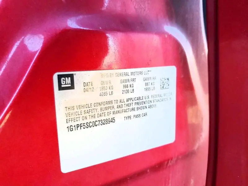 2012 CHEVROLET CRUZE LT  