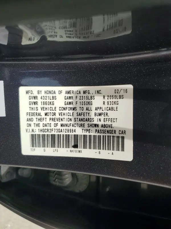 2016 HONDA ACCORD EX  