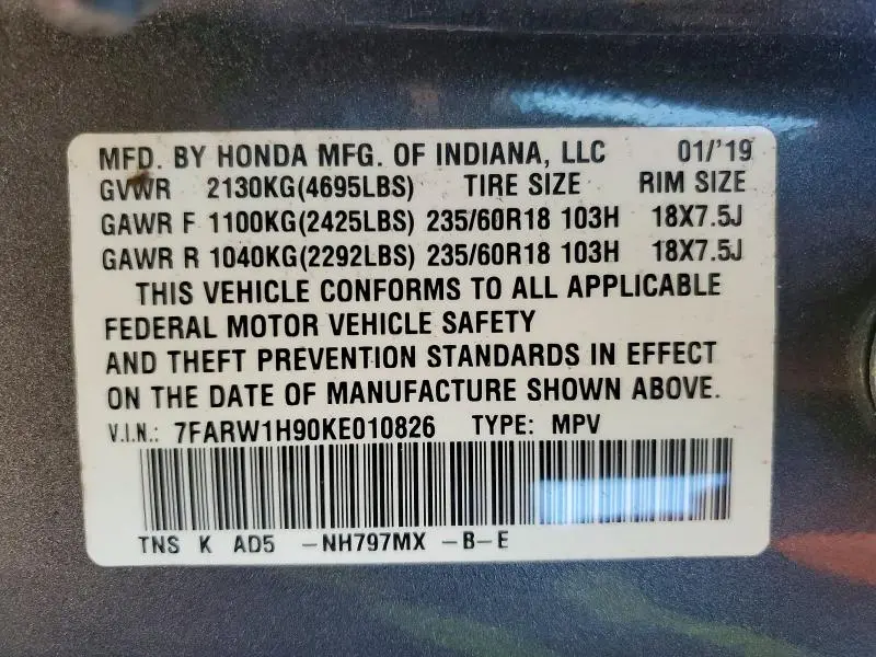 2019 HONDA CR-V TOURING  