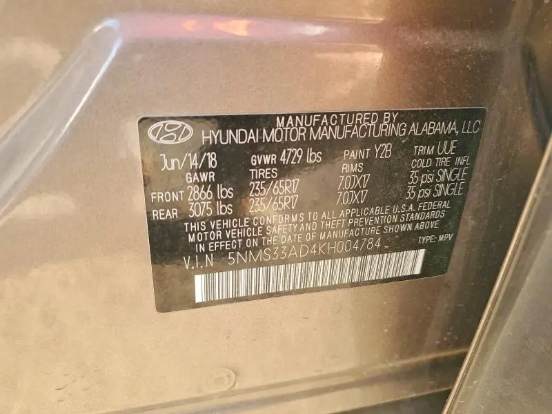 2019 HYUNDAI SANTA FE SEL  