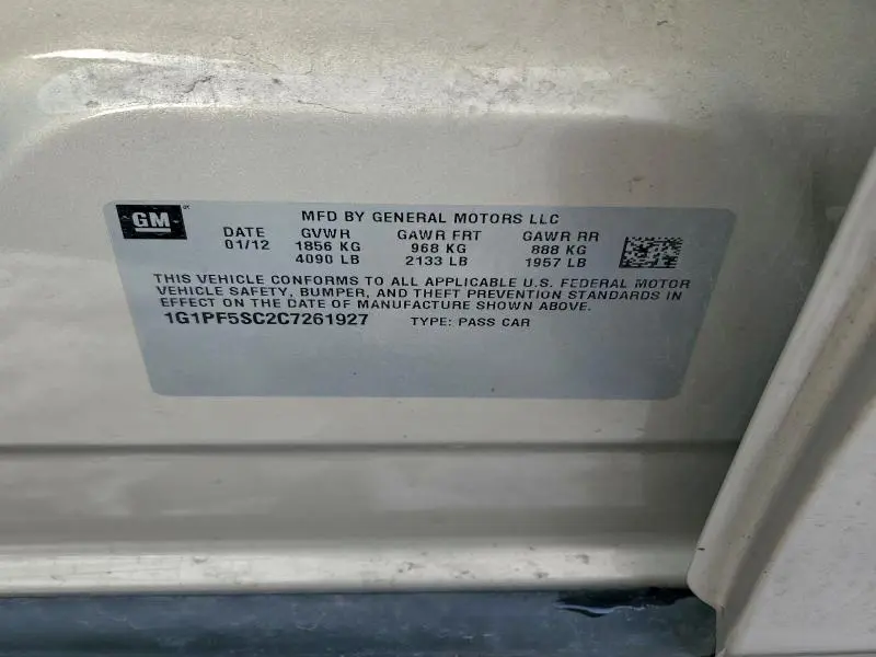 2012 CHEVROLET CRUZE LT  