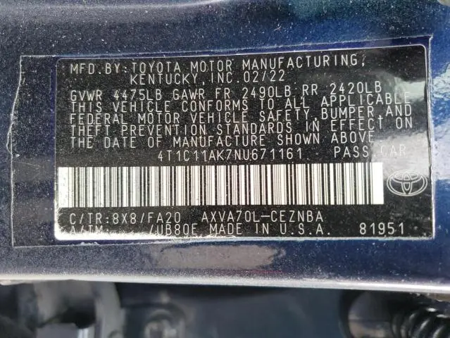 2022 TOYOTA CAMRY LE  