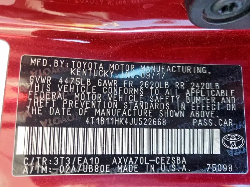2018 TOYOTA CAMRY L  