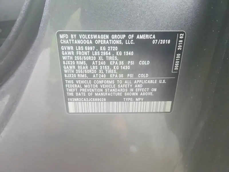 2018 VOLKSWAGEN ATLAS SEL PREMIUM  
