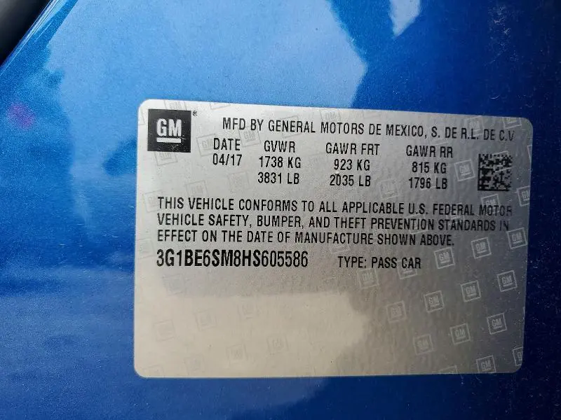 2017 CHEVROLET CRUZE LT  
