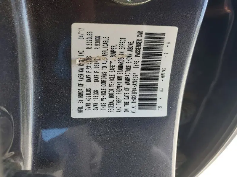 2017 HONDA ACCORD EXL  
