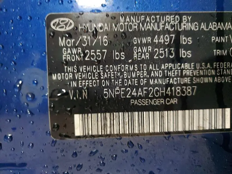 2016 HYUNDAI SONATA SE  