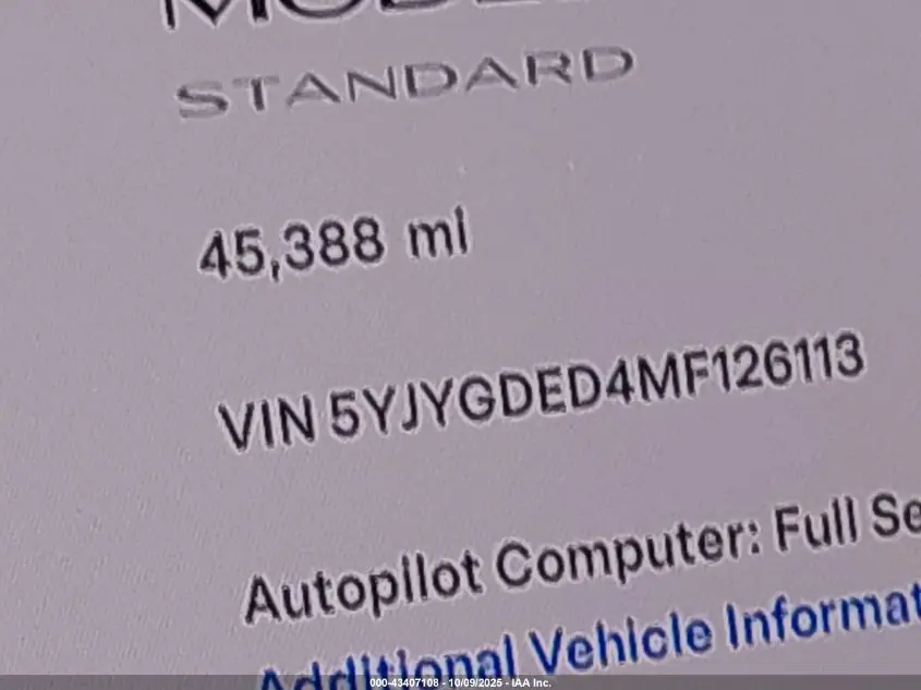 2021 TESLA MODEL Y STANDARD RANGE REAR-WHEEL DRIVE