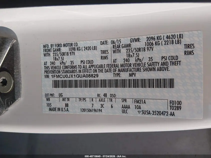 2016 FORD ESCAPE TITANIUM