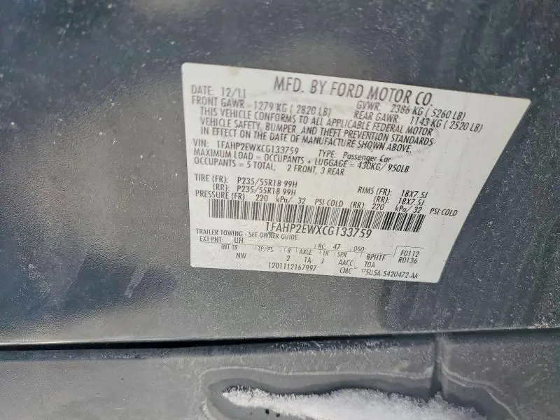 2012 FORD TAURUS SEL  