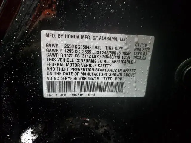 2019 HONDA PILOT EXL  