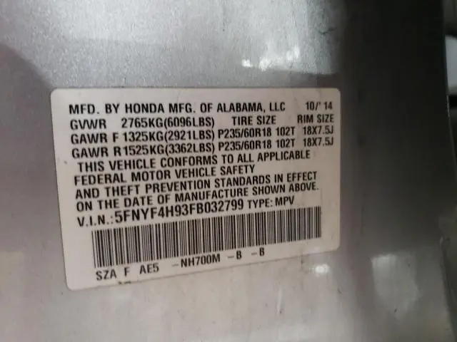 2015 HONDA PILOT TOURING  