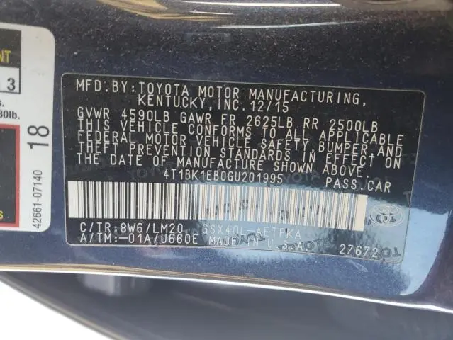 2016 TOYOTA AVALON XLE