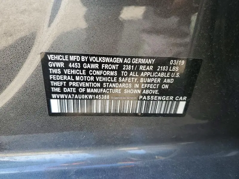 2019 VOLKSWAGEN GOLF R   