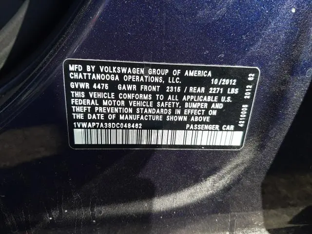 2013 VOLKSWAGEN PASSAT S