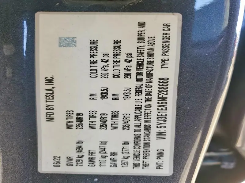 2022 TESLA MODEL 3   