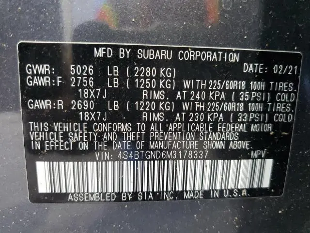 2021 SUBARU OUTBACK LIMITED XT  