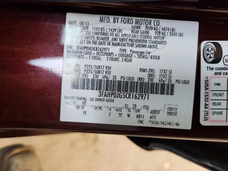 2012 FORD FUSION SEL  