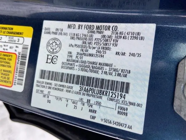 2019 FORD FUSION SE  