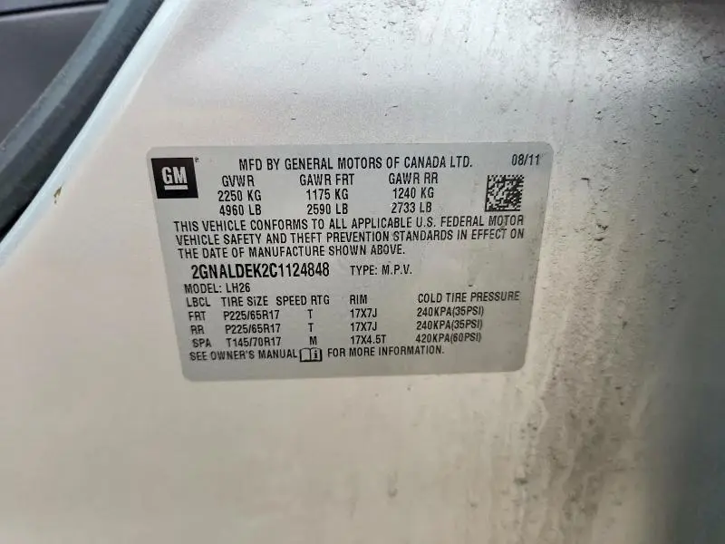 2012 CHEVROLET EQUINOX LT  