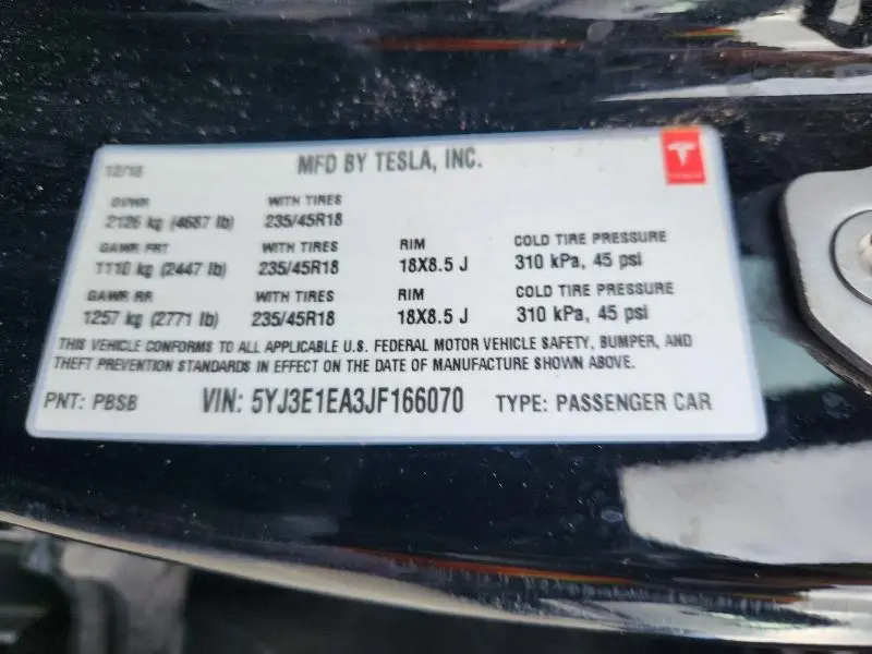 2018 TESLA MODEL 3   