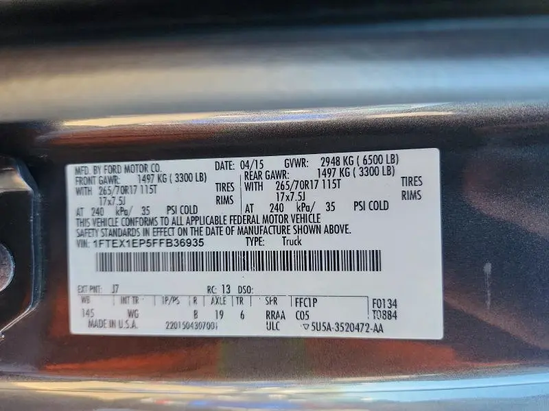 2015 FORD F150 SUPER CAB  