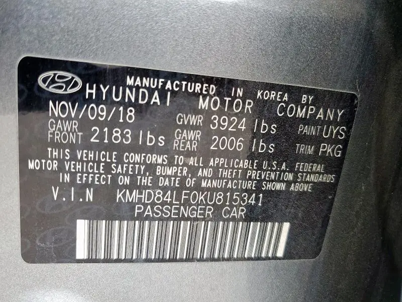 2019 HYUNDAI ELANTRA SEL  