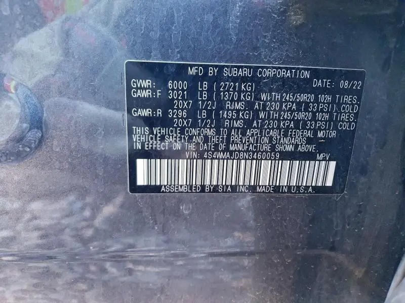 2022 SUBARU ASCENT ONYX EDITION  