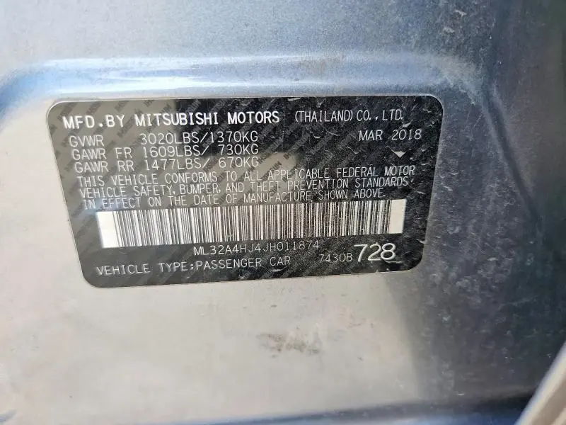 2018 MITSUBISHI MIRAGE SE  
