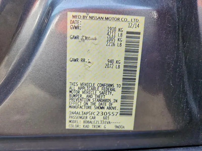 2015 NISSAN ALTIMA 2.5  