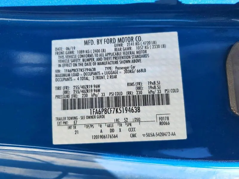 2019 FORD MUSTANG GT  