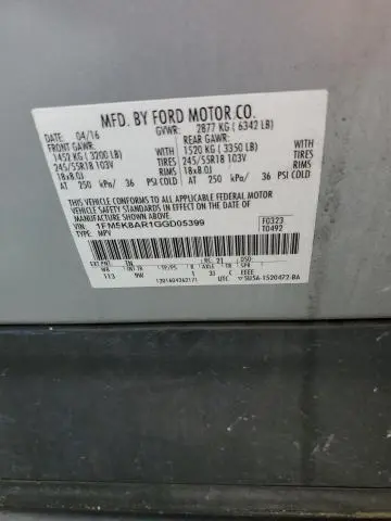 2016 FORD EXPLORER POLICE INTERCEPTOR  