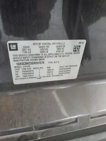 2016 CHEVROLET TAHOE C1500 LT  