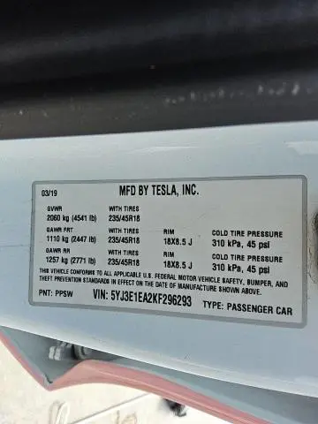 2019 TESLA MODEL 3   