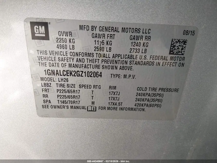 2016 CHEVROLET EQUINOX LT