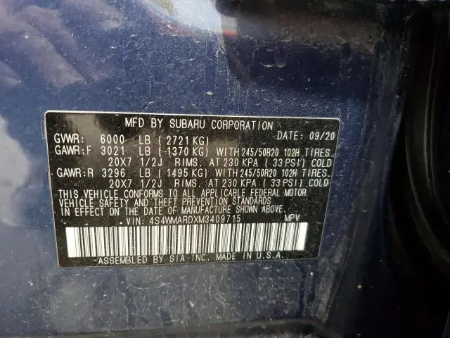 2021 SUBARU ASCENT TOURING  