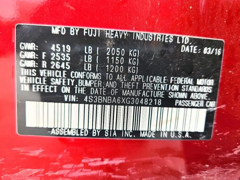 2016 SUBARU LEGACY 2.5I  